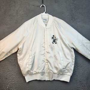 Vintage Disney Chalk Line Jacket Mens XL White Mickey Satin Bomber 60 Years 80s